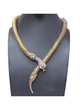 Vintage Snake Hong Kong Vintage Necklace Detail On Head 19" Gold-Tone Choker